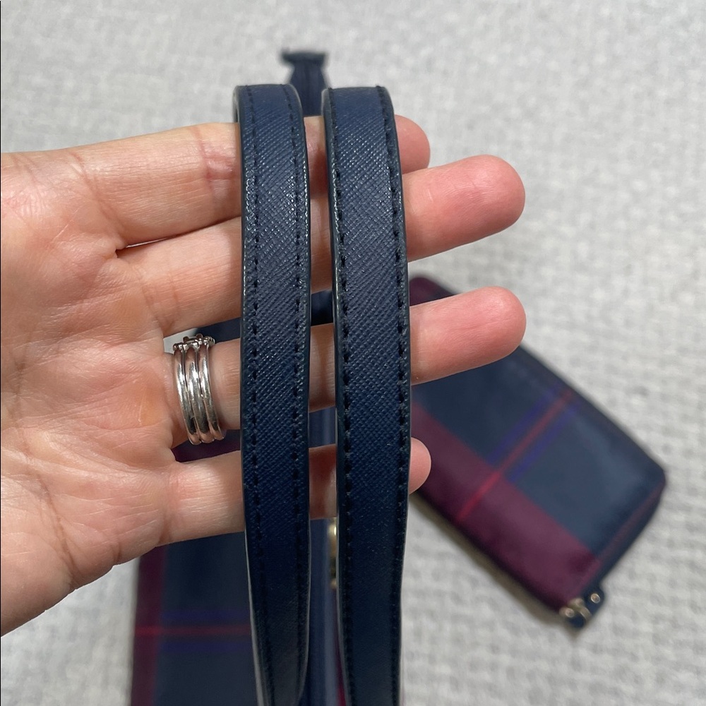Tommy Hilfiger Plaid Navy Nylon Ivy Zip Top Handbag Tote & Matching Wallet - Picture 11 of 16